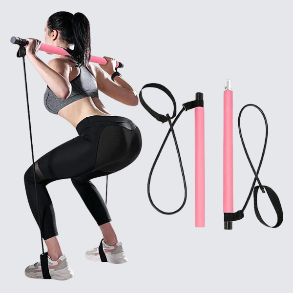 Portable Yoga Pilates Stick with Resistance Band for Workouts