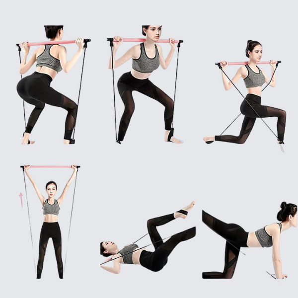Portable Yoga Pilates Stick with Resistance Band for Workouts