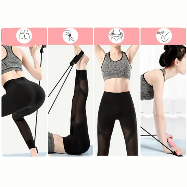 Portable Yoga Pilates Stick with Resistance Band for Workouts