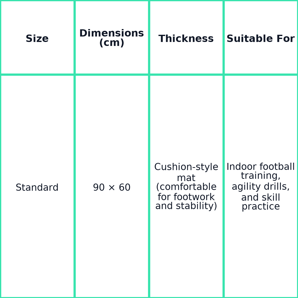 Indoor Football Training Mats size guide