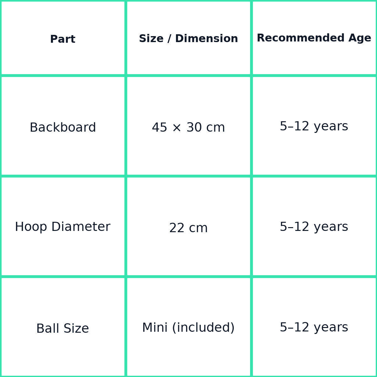 Transparent Wall Mounted Kids Basketball Board size guide