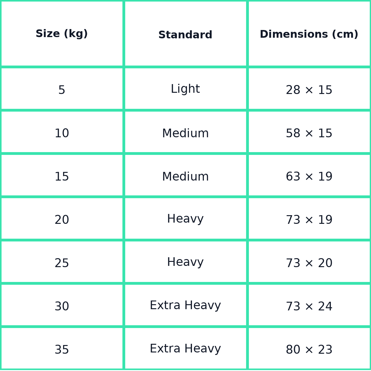 Fitness Dumbbell size guide