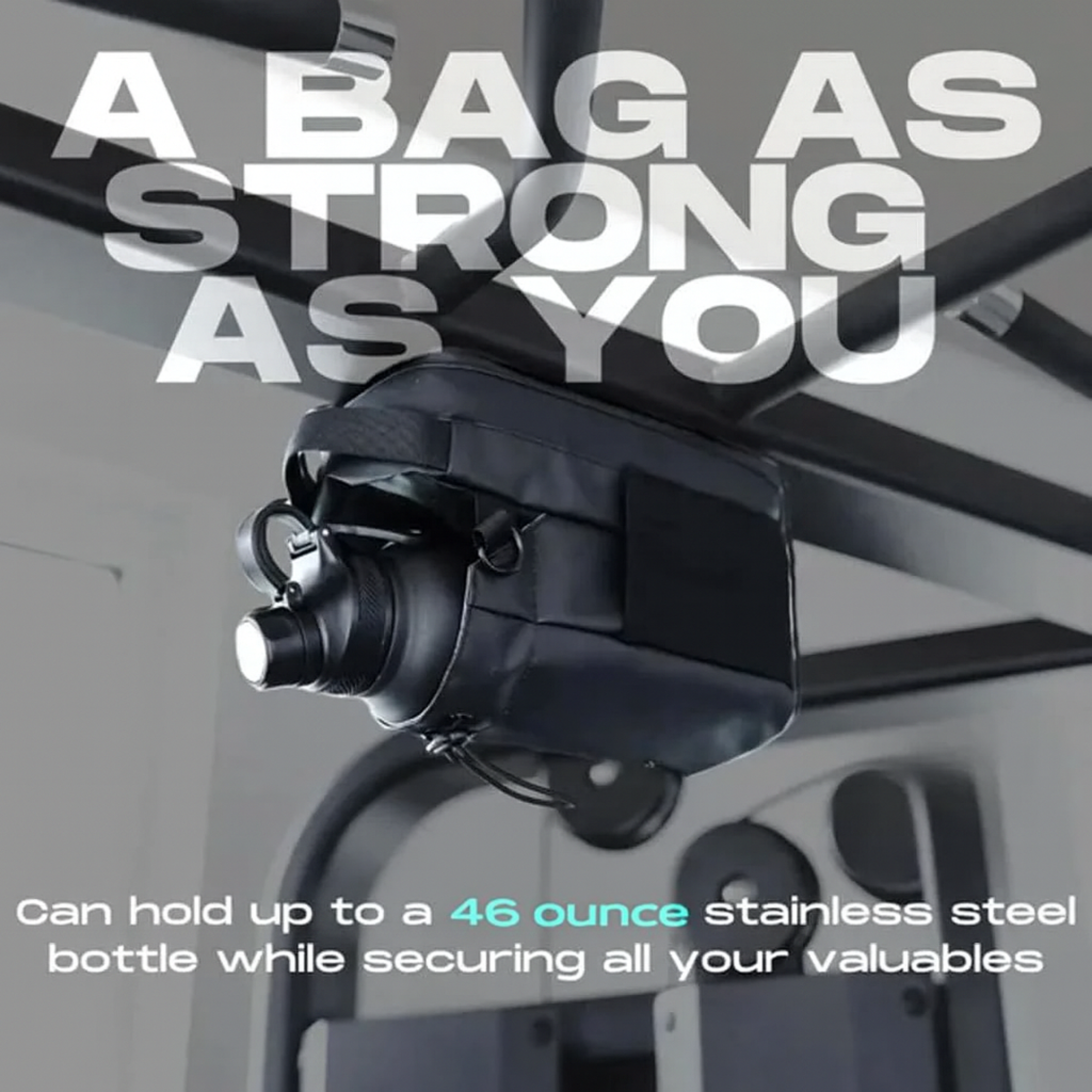 Magnetic FitPack Your Ultimate Fitness Companion hanging from gym equipment, showcasing its strength and functionality.