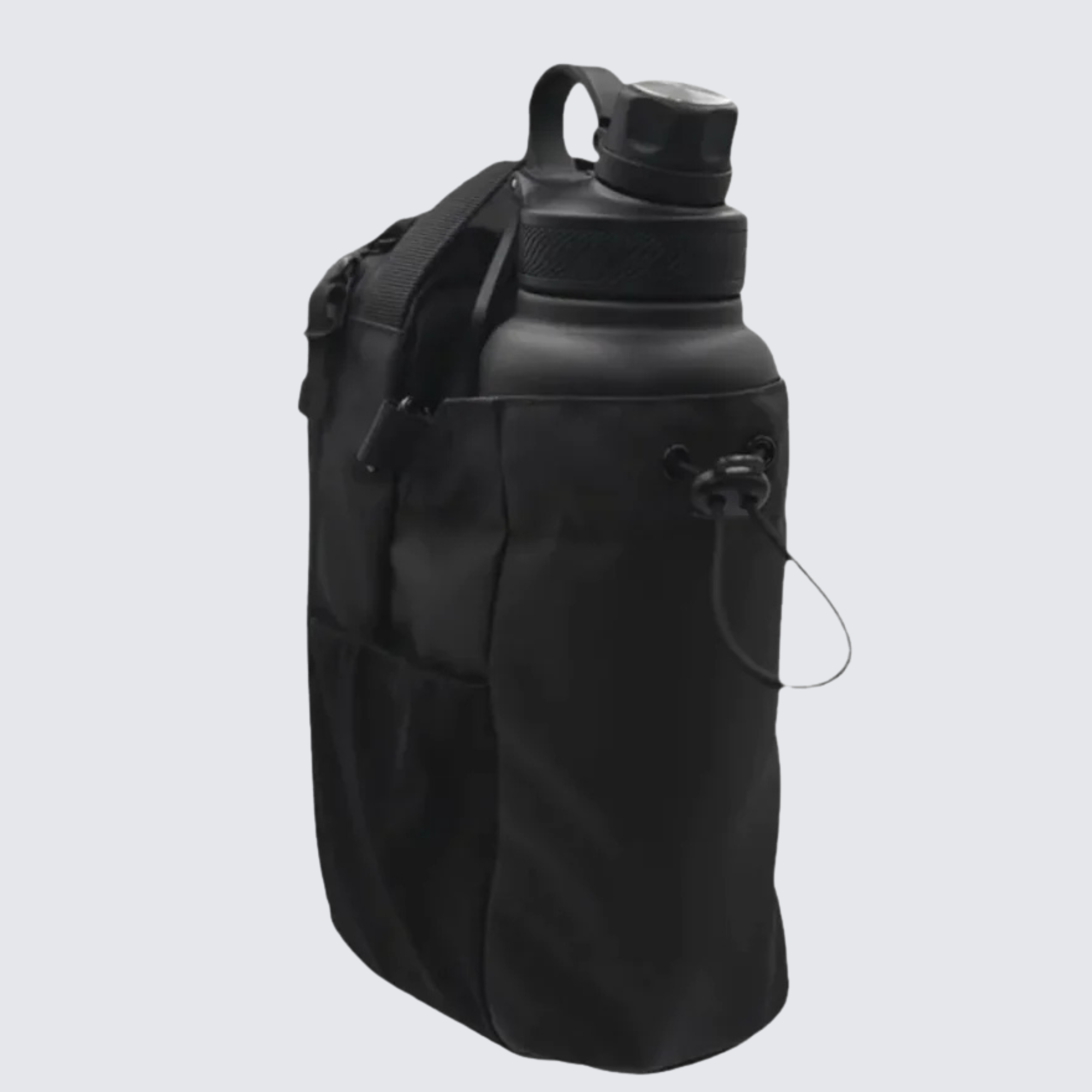 Magnetic FitPack side view showing water bottle and pocket for a stylish workout bag.